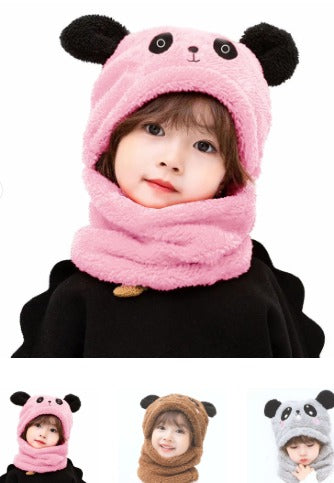 Kids Winter Panda Wool Cap With Neck Warmer – Warm And Cozy Cartoon Panda Design Baby Cap For Winter Protection (Random Color)