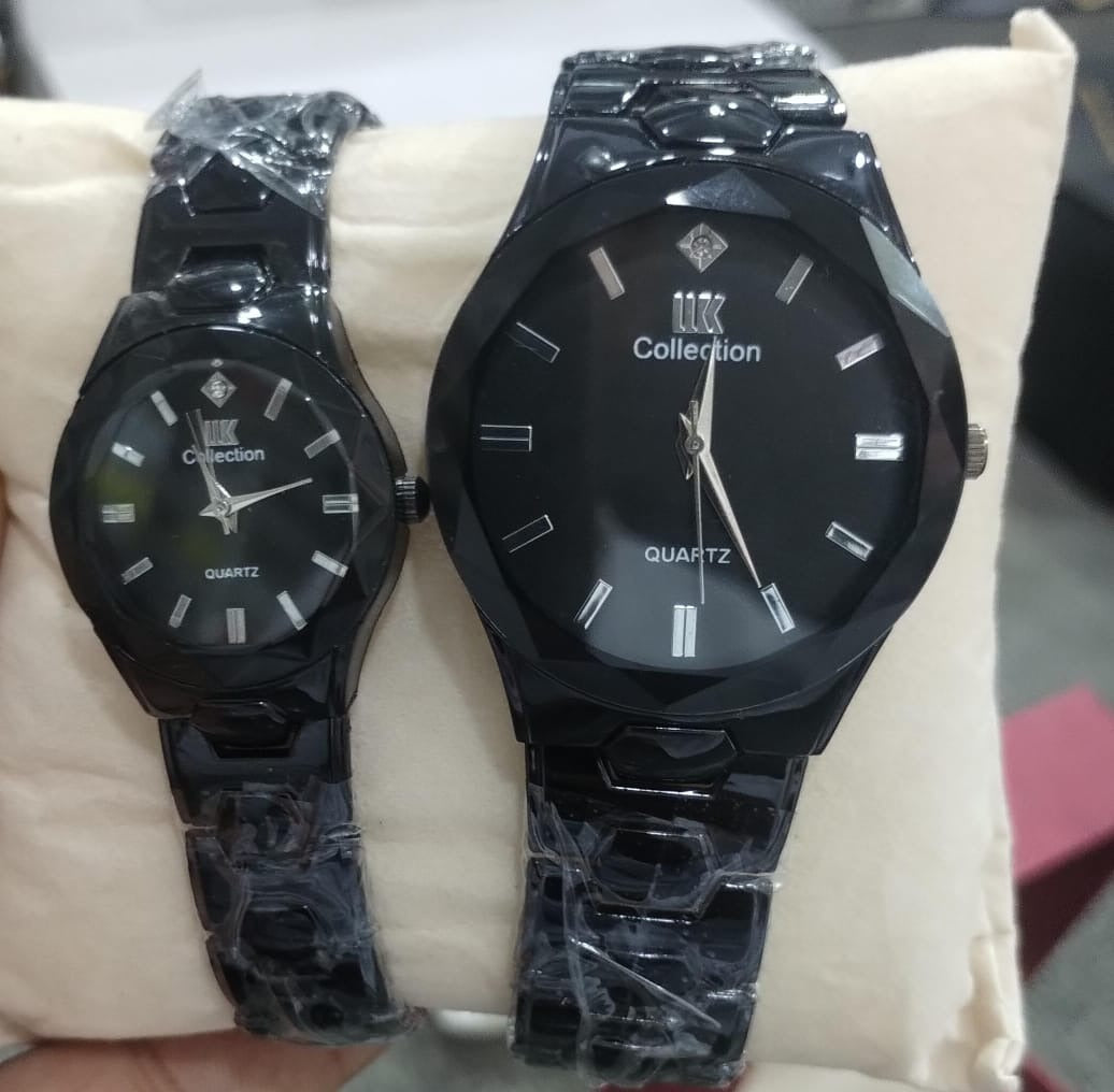 Elegant Couple Watch Set – Luxury Quartz Wristwatches for Him & Her with Dual-Tone Metal Strap - Black